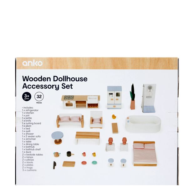 32 Piece Wooden Dollhouse Accessory Set