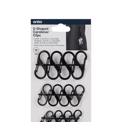 Anko 12 Pack S-Shaped Carabiner Clips