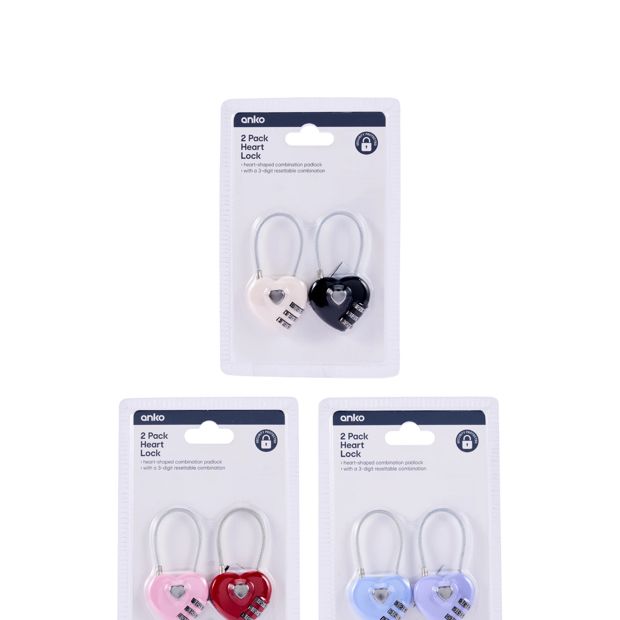 Anko 2 Pack Heart Lock- Assorted