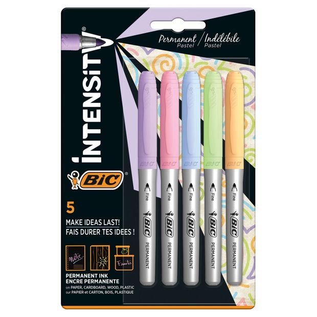 5 Pack BIC Intensity Permanent Markers - Pastel