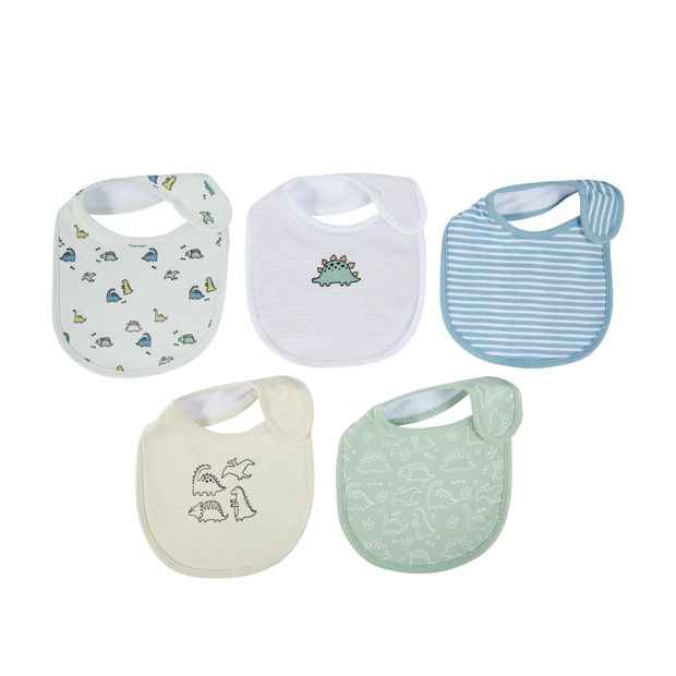 5 Pack Baby Bibs - Dinosaur Print