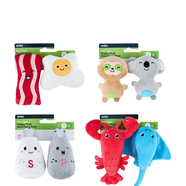 Anko 2 Pack Pet Puppy Plush Toy - Assorted