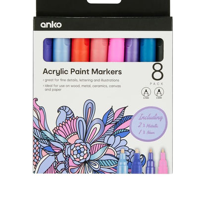 Anko 8 Pack Acrylic Paint Markers - Purple