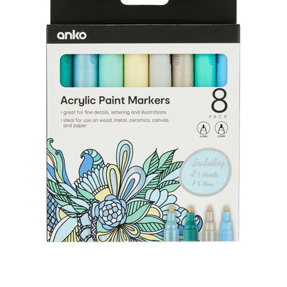 Anko 8 Pack Acrylic Paint Markers - Blue