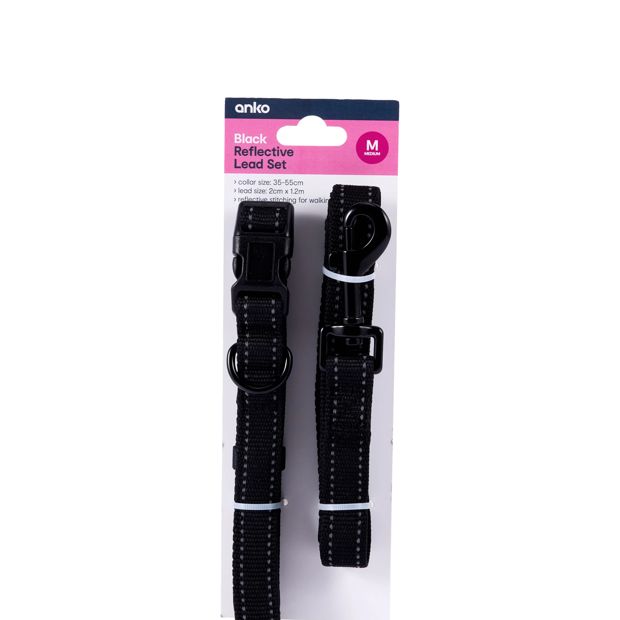 Anko Black Reflective Collar and Lead Set - Medium