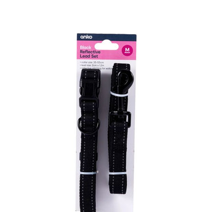 Anko Black Reflective Collar and Lead Set - Medium
