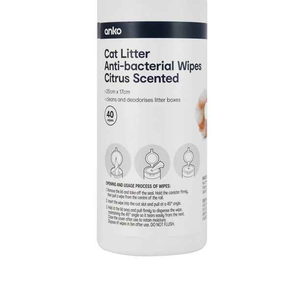 Anko 40 Piece Cat Litter Anti-Bacterial Wipes – Scented
