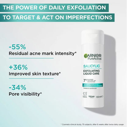 Garnier PureActive Salicylic Exfoliating Liquid Care 120ml - 7% Niacinamide, Squalane, AHA and Salicylic Acid