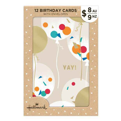 12 Pack Hallmark Birthday Cards - Candle, Party Hat, Balloon and Happy