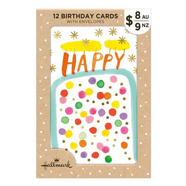 12 Pack Watercolour Birthday Cards - Blank Inside