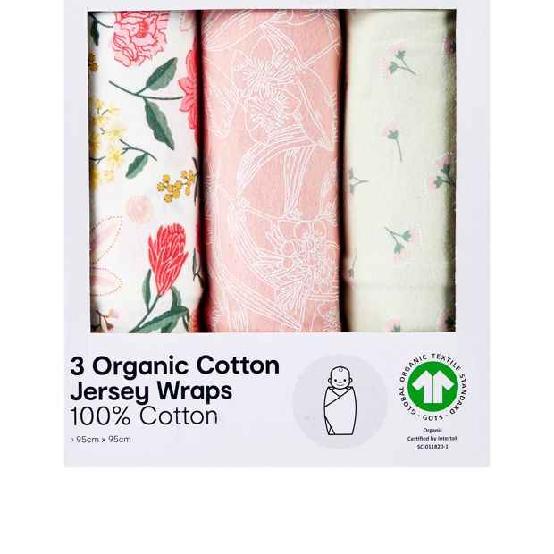 3-Pack Organic Cotton Jersey Baby Wraps - 95cm Square
