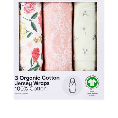 3-Pack Organic Cotton Jersey Baby Wraps - 95cm Square