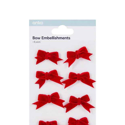 8 Pack Red Bow Embellishments