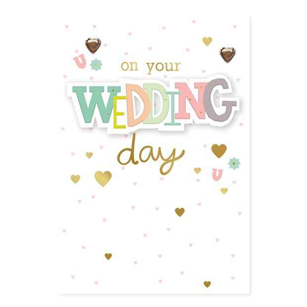 Wedding Card - Gold Hearts Design
