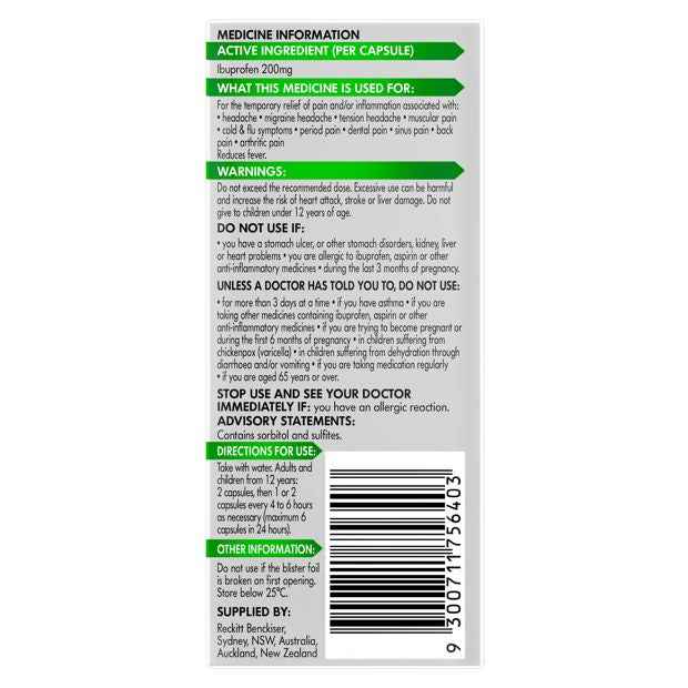 16 Pack Nurofen Zavance Mini Liquid Capsules Ibuprofen 200mg