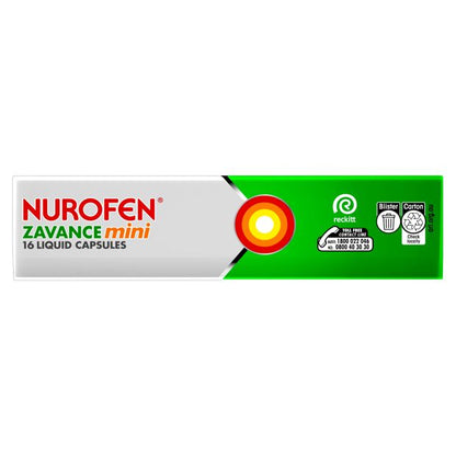 16 Pack Nurofen Zavance Mini Liquid Capsules Ibuprofen 200mg
