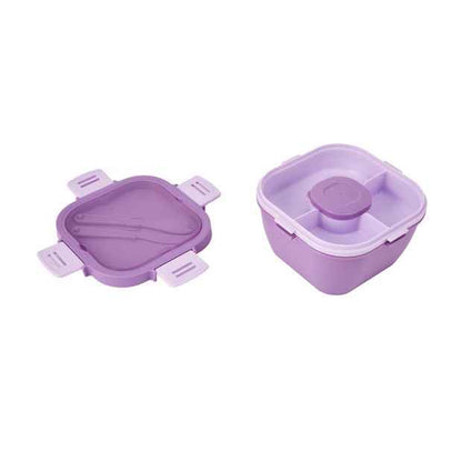 Lilac Salad Bowl with Compartments & Utensils