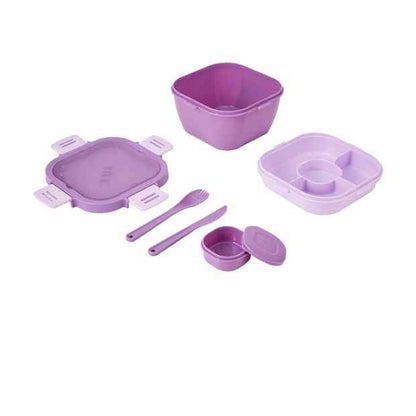 Lilac Salad Bowl with Compartments & Utensils