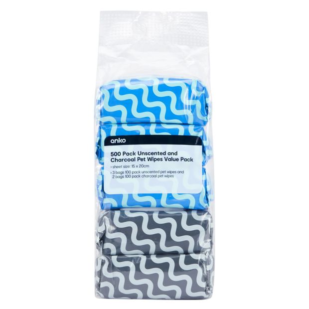 Anko 500 Pack Charcoal and No-Scent Pet Wipes Value Pack