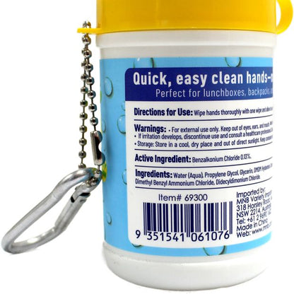SwissCare 20 Piece Anti-Bacterial Keychain Handwipes - Zesty Lemon