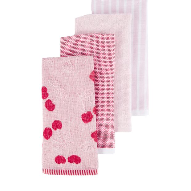 Anko 4 Pack Pink Cherry Terry Tea Towels