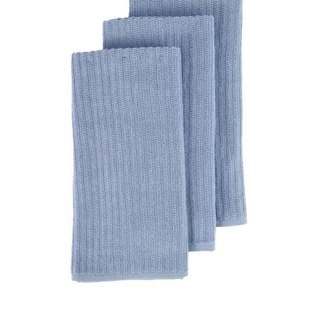 3 Pack Blue Ribbed Terry Kitchen Towels