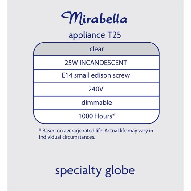 2 Pack I006875 Mirabella Appliance Pilot 25W Small Edison Screw Bulb