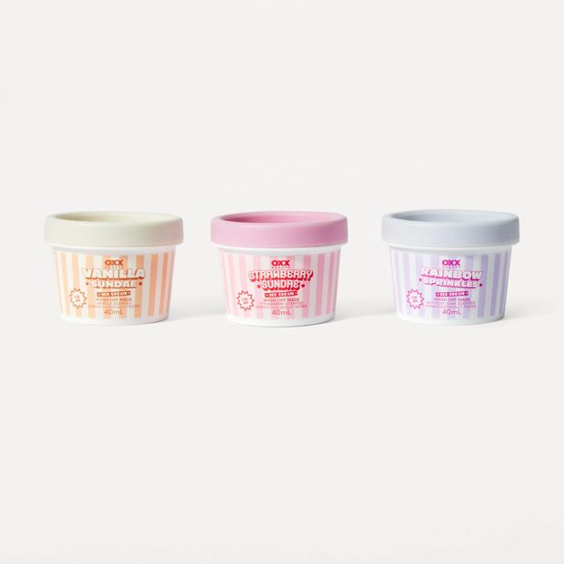 OXX Beauty 3 Petite Scoops Ice Cream Wash Off Face Masks - Vanilla - Strawberry and Birthday Cake Scented