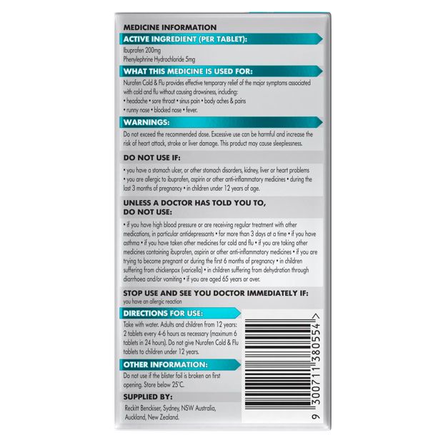 12 Pack Nurofen Cold and Flu Tablets 200mg