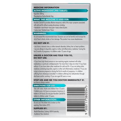 12 Pack Nurofen Cold and Flu Tablets 200mg