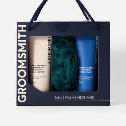 Groomsmith Men's 3 Piece Wash Pack - Cedarwood and Amber Scented