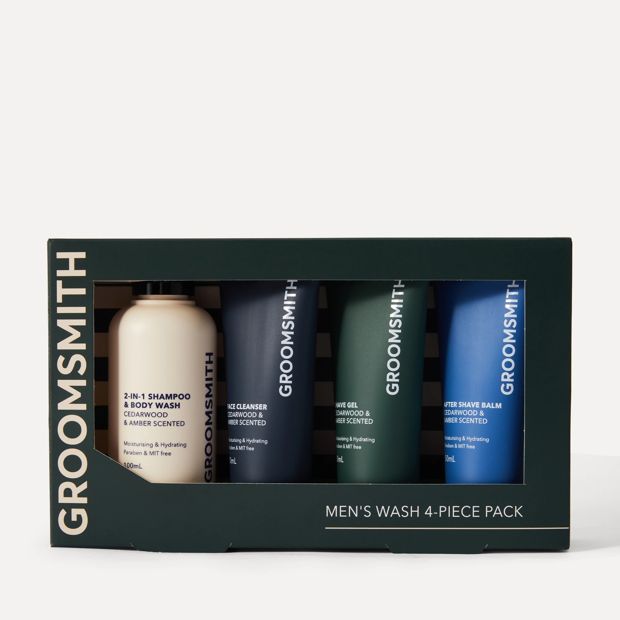 Groomsmith Men's 4 Piece Wash Pack - Cedarwood and Amber Scented