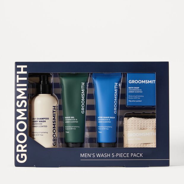 Groomsmith Men's 5 Piece Wash Pack - Cedarwood and Amber Scented