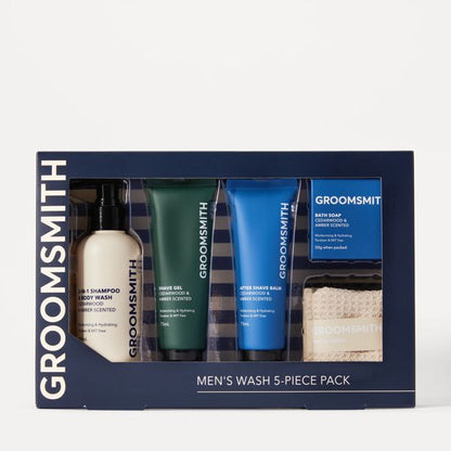 Groomsmith Men's 5 Piece Wash Pack - Cedarwood and Amber Scented