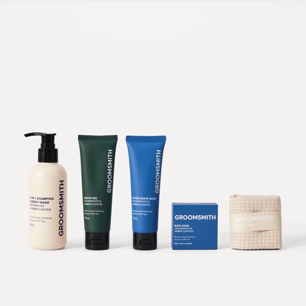 Groomsmith Men's 5 Piece Wash Pack - Cedarwood and Amber Scented