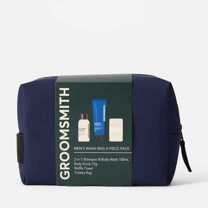 Groomsmith Men's 4 Piece Wash Bag Pack - Cedarwood and Amber Scented