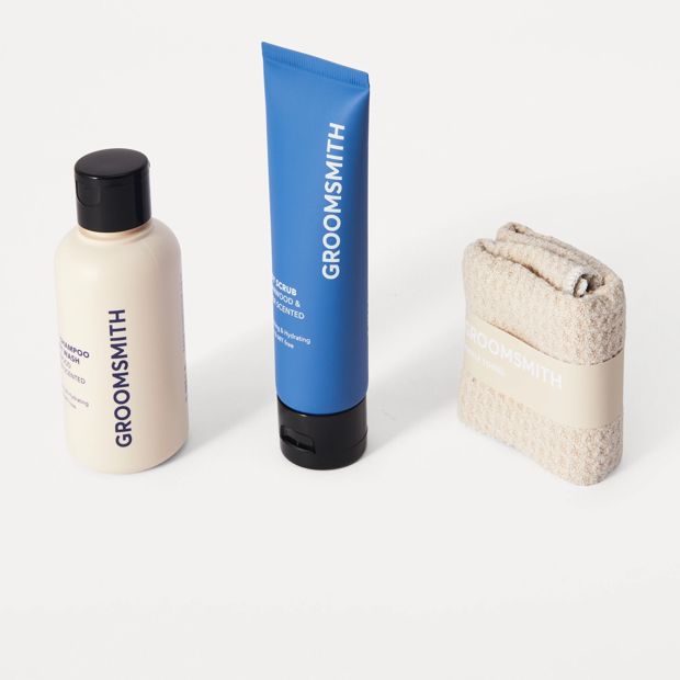 Groomsmith Men's 4 Piece Wash Bag Pack - Cedarwood and Amber Scented