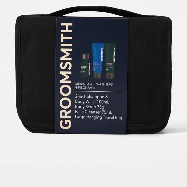 Groomsmith Men's 4 Piece Large Wash Bag Pack - Cedarwood and Amber Scented
