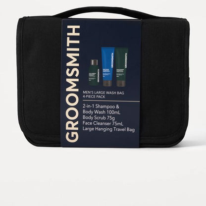 Groomsmith Men's 4 Piece Large Wash Bag Pack - Cedarwood and Amber Scented
