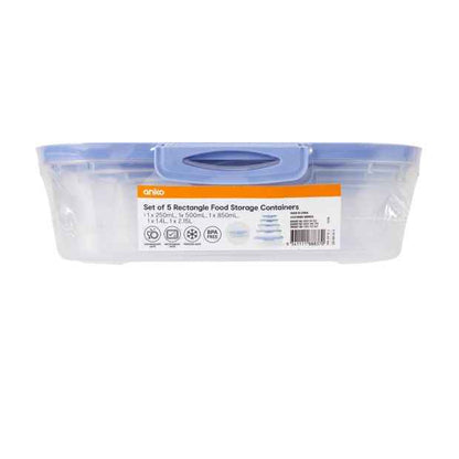 Anko Set of 5 Rectangle Food Storage Containers - Blue