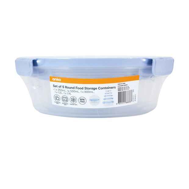 Anko Set of 5 Round Food Storage Containers - Blue