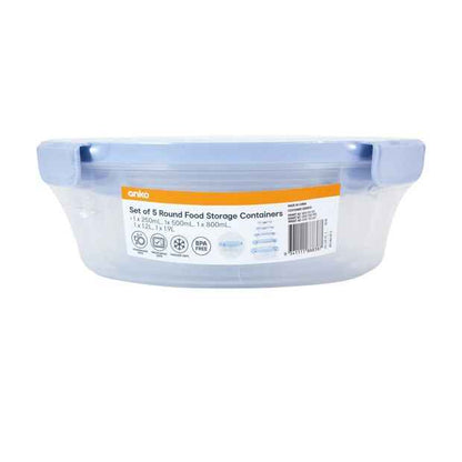 Anko Set of 5 Round Food Storage Containers - Blue