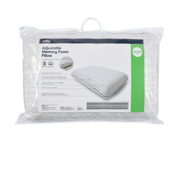 Anko Adjustable Memory Foam Pillow - Medium Profile - White