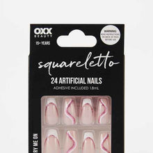 OXX Beauty Pack Artificial Nails with Adhesive - Squareletto Shape - Pink Glitter
