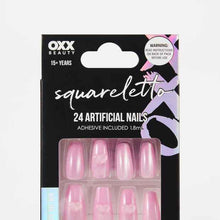 OXX Beauty 24 Pack Artificial Nails with Adhesive, Squareletto Shape - Pink - 3D Heart