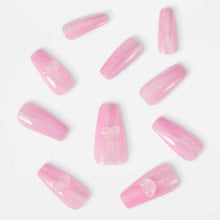OXX Beauty 24 Pack Artificial Nails with Adhesive, Squareletto Shape - Pink - 3D Heart