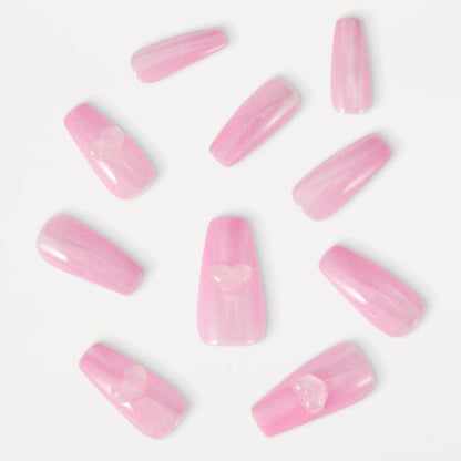 OXX Beauty 24 Pack Artificial Nails with Adhesive, Squareletto Shape - Pink - 3D Heart