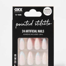 OXX Beauty 24 Pack Artificial Nails with Adhesive, Pointed Stilleto Shape - Blue French Tip