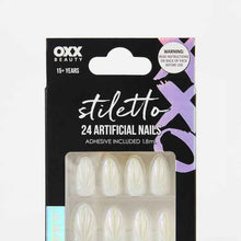 OXX Beauty 24 Pack Artificial Nails with Adhesive, Stiletto Shape - 3D Shell