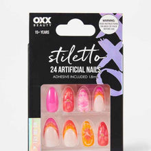 OXX Beauty 24 Pack Artificial Nails with Adhesive, Stiletto Shape - 3D Summer Pop